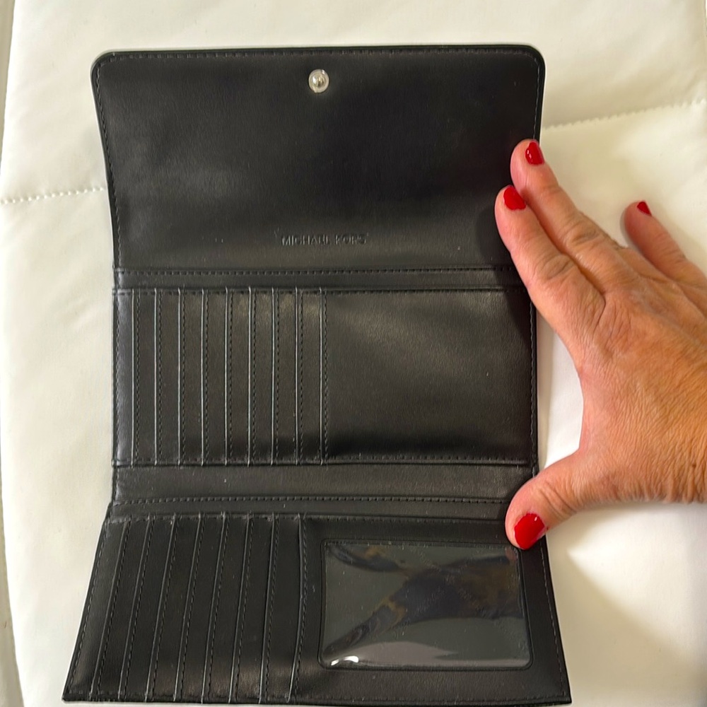 Michael Kors Trifold wallet. Black and gray with silver accents. - Picture 3 of 7